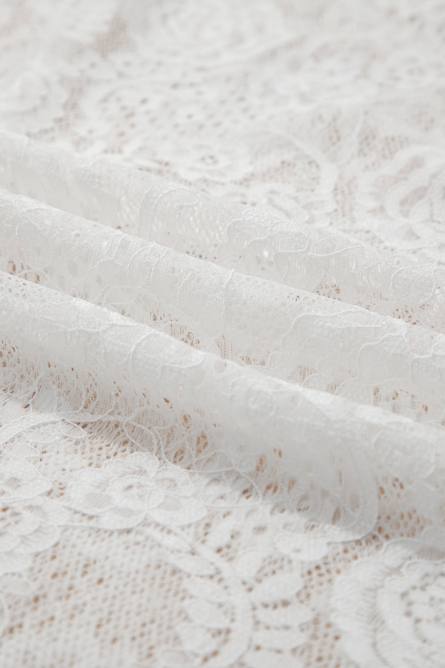 Polished Spaghetti White Tie Straps Floral Lace Overlay Long Dress