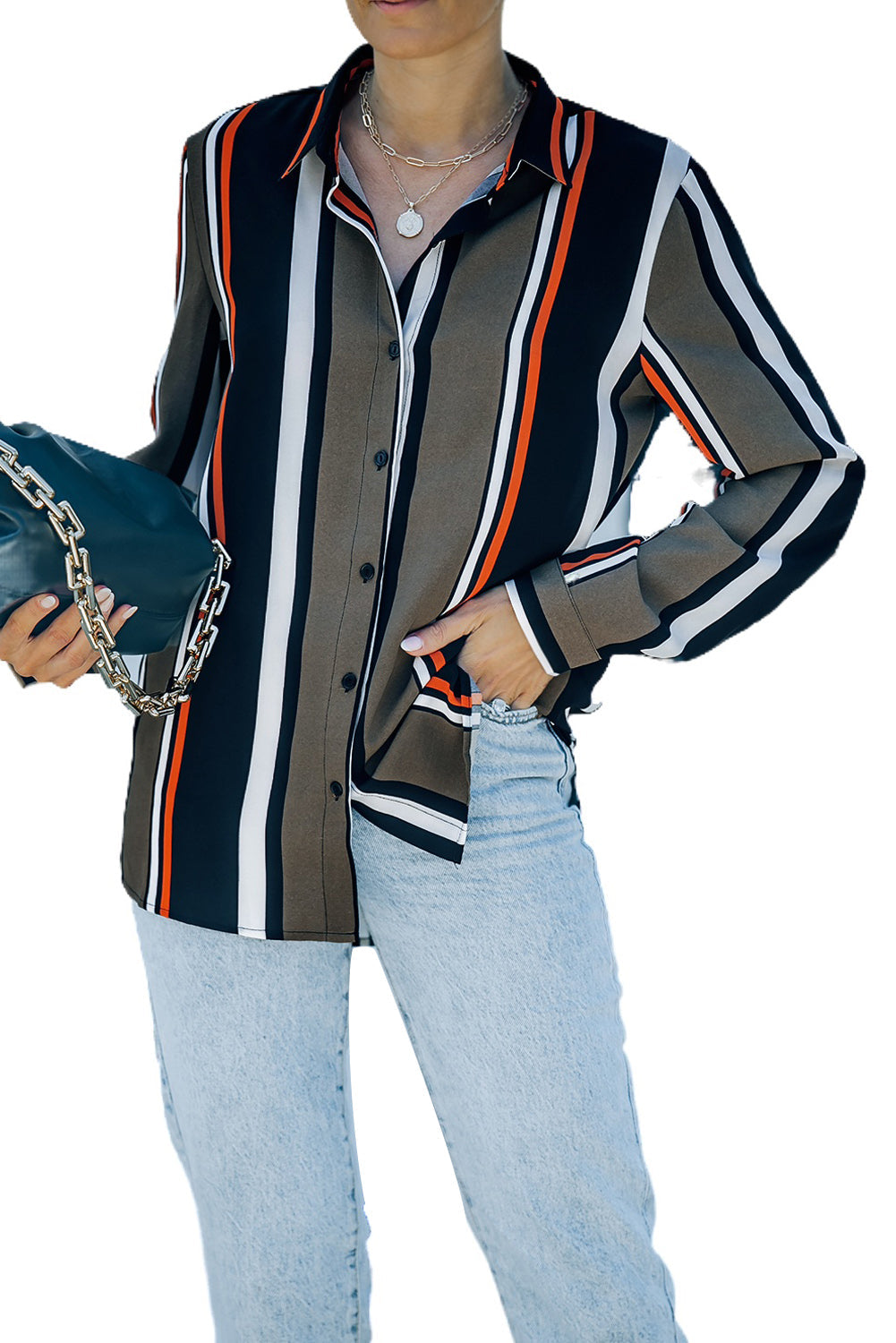 Shirt for Women Contemporary Women Brown Striped