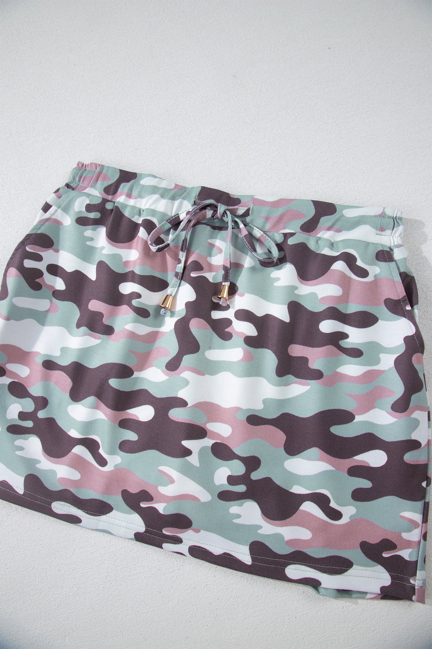 Camouflage Everyday Print Drawcord Mini Skort in Green