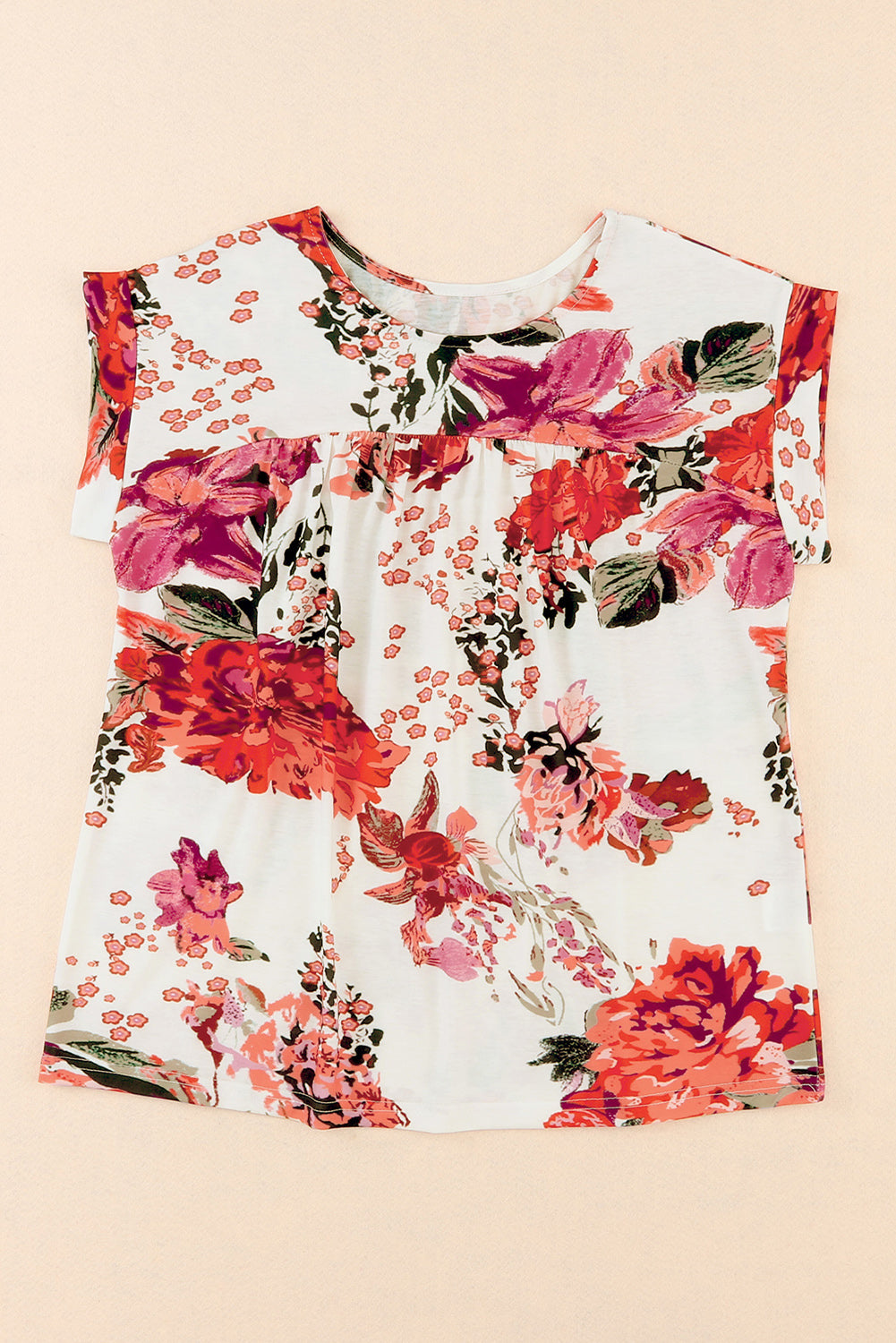 Blouse for Women Short-Sleeve Round Neck Floral-Print