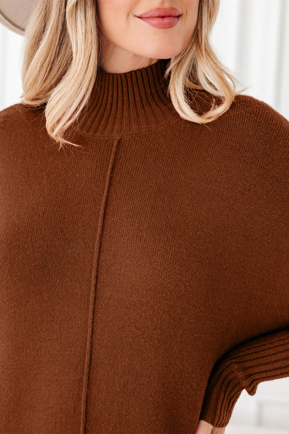 Neck Rib-Knit High Front Pockets Center Seam Shift Knit Top Dress