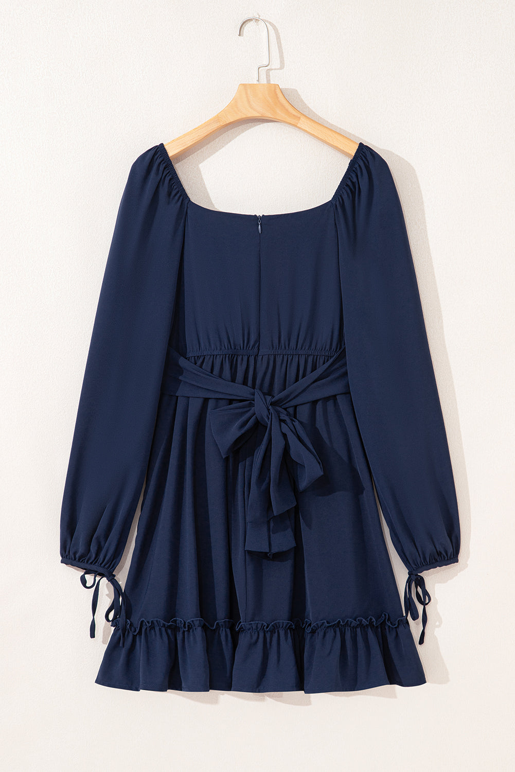 Plain Ruffled High-Waisted Square Neck Mini Dress in Blue