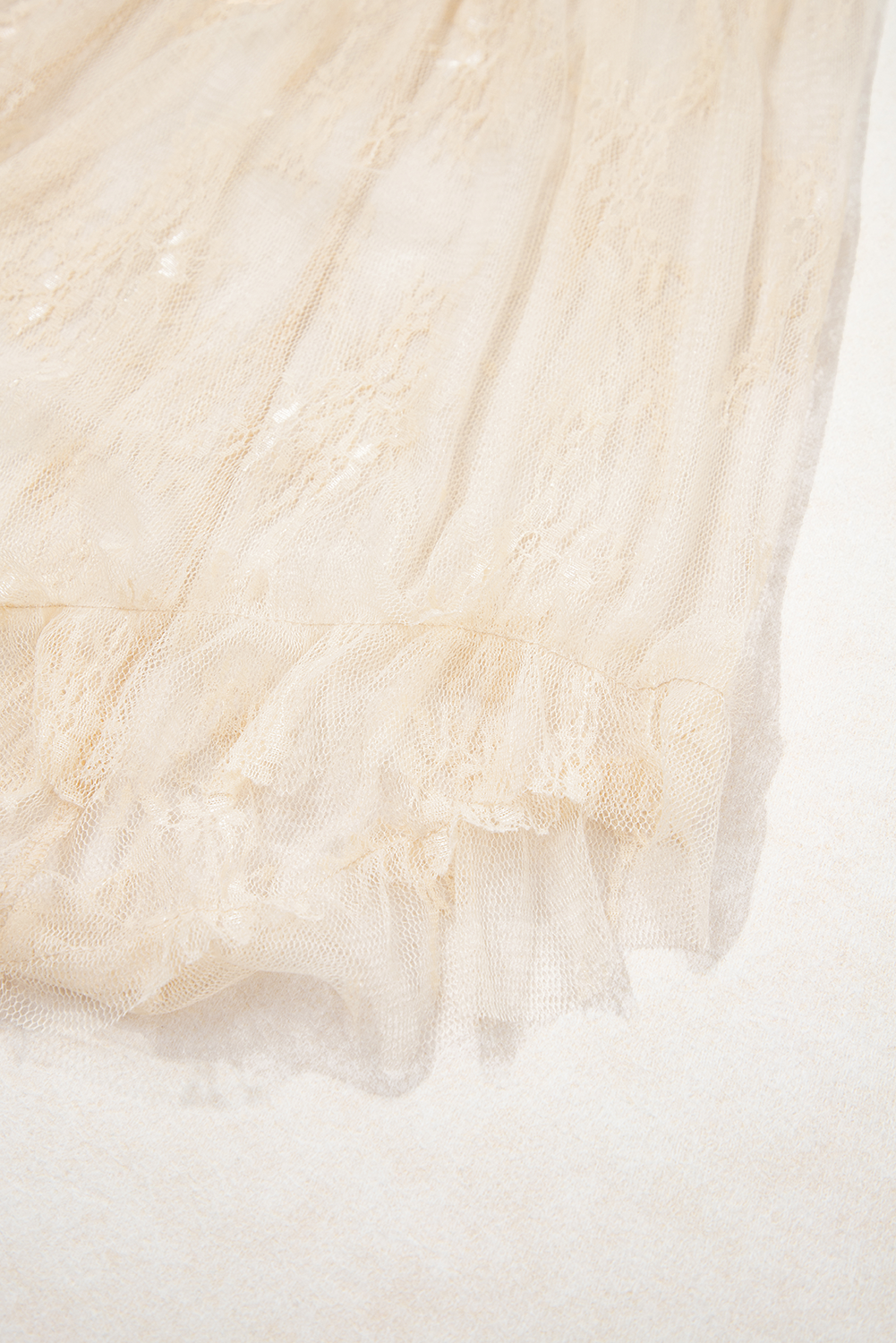 Lace High-Waisted Cascading Tiered Maxi Skirt in Apricot