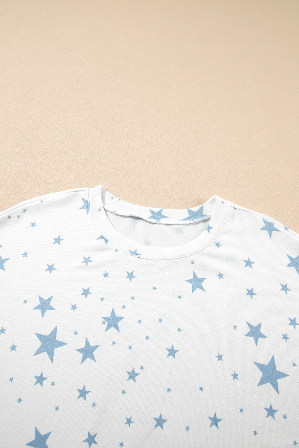 Stars Print Drop-Shoulder Roomy T Shirt with Slits