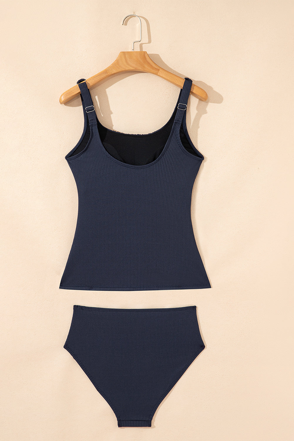Ruched U Neck Ribbed Tankini