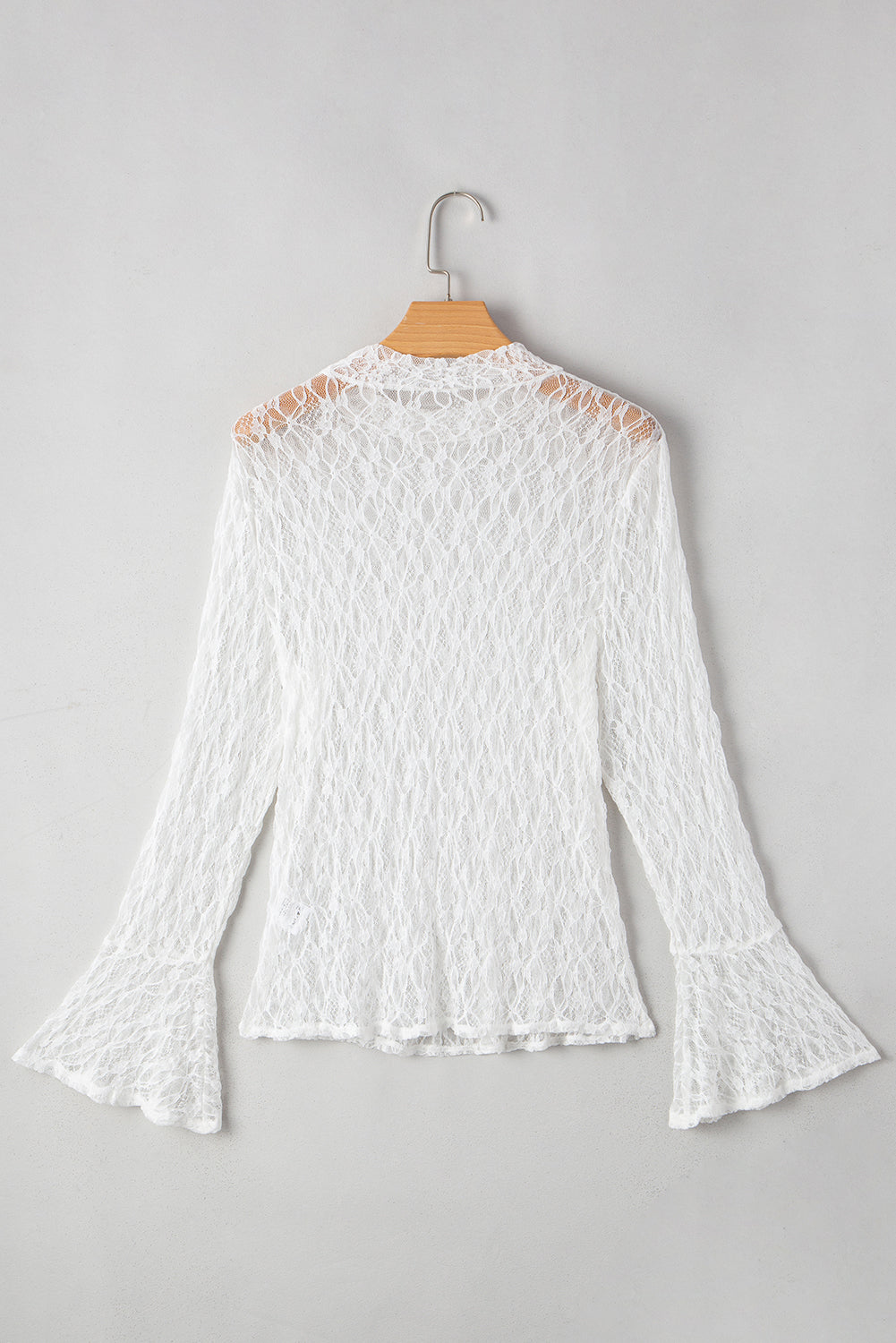 Bell Sheer Lace Sleeve Mock-Neck Blouse