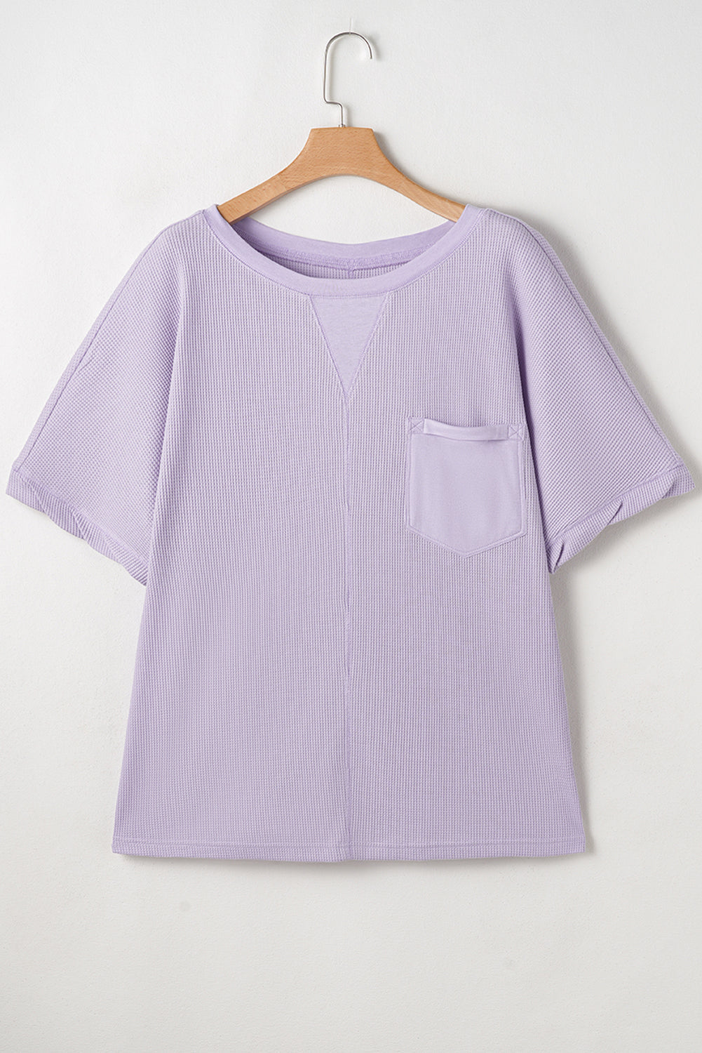 Waffle Knit Short Sleeve Patched Pocket Plus Size Top
