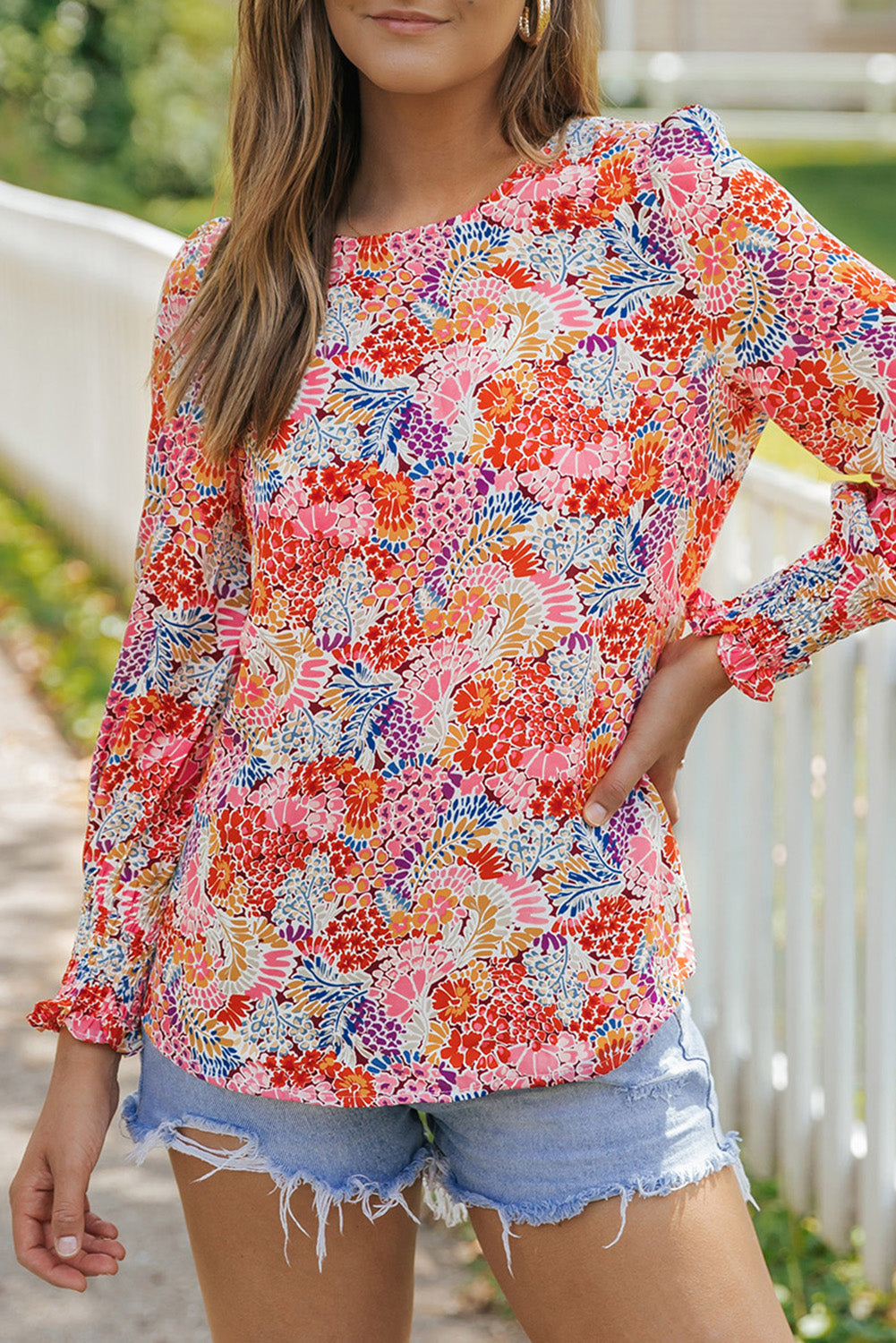 Blouse for Women Balloon Sleeve Floral-Print