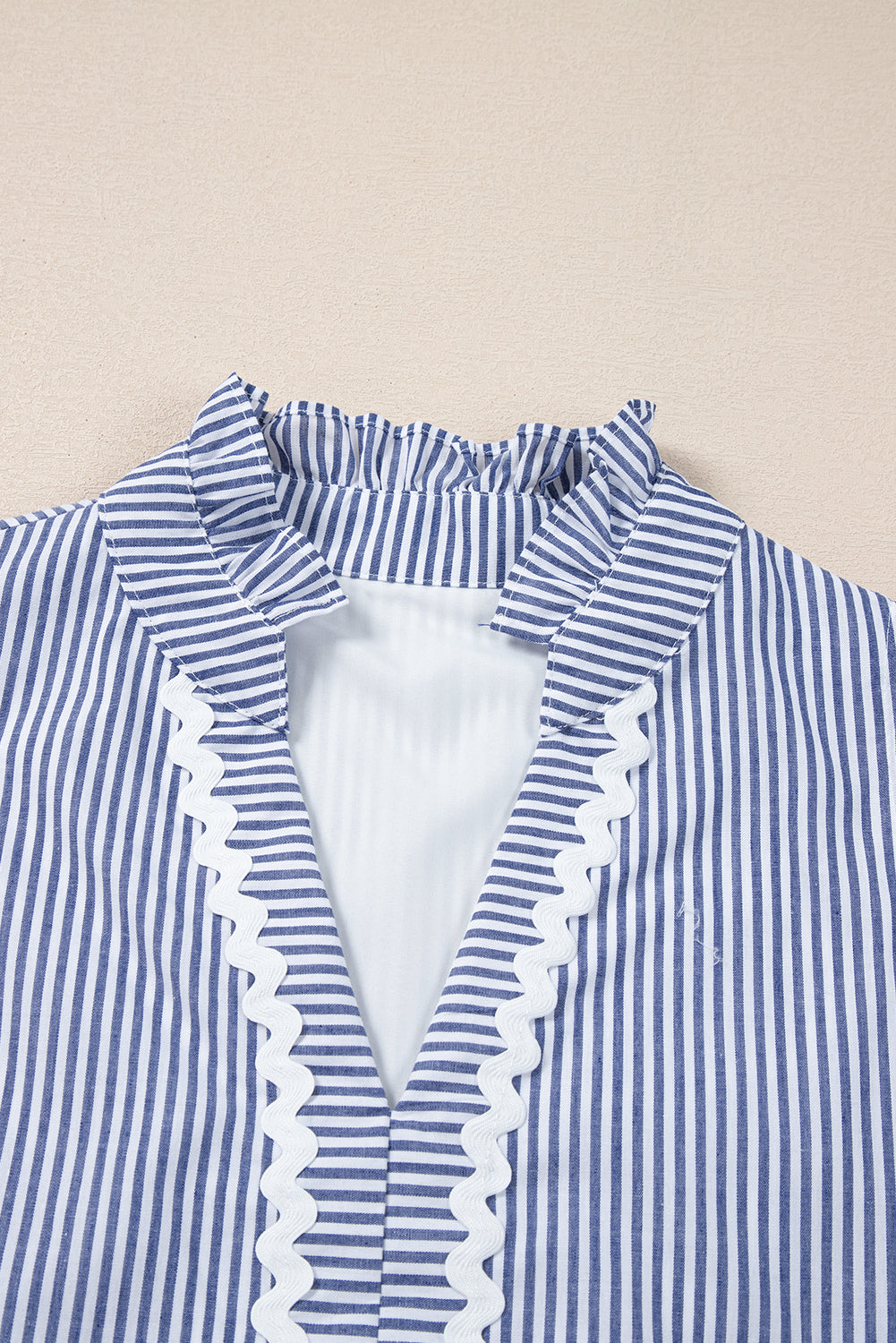 Blue Stripe Sleeveless Notched V Neck Mini Dress
