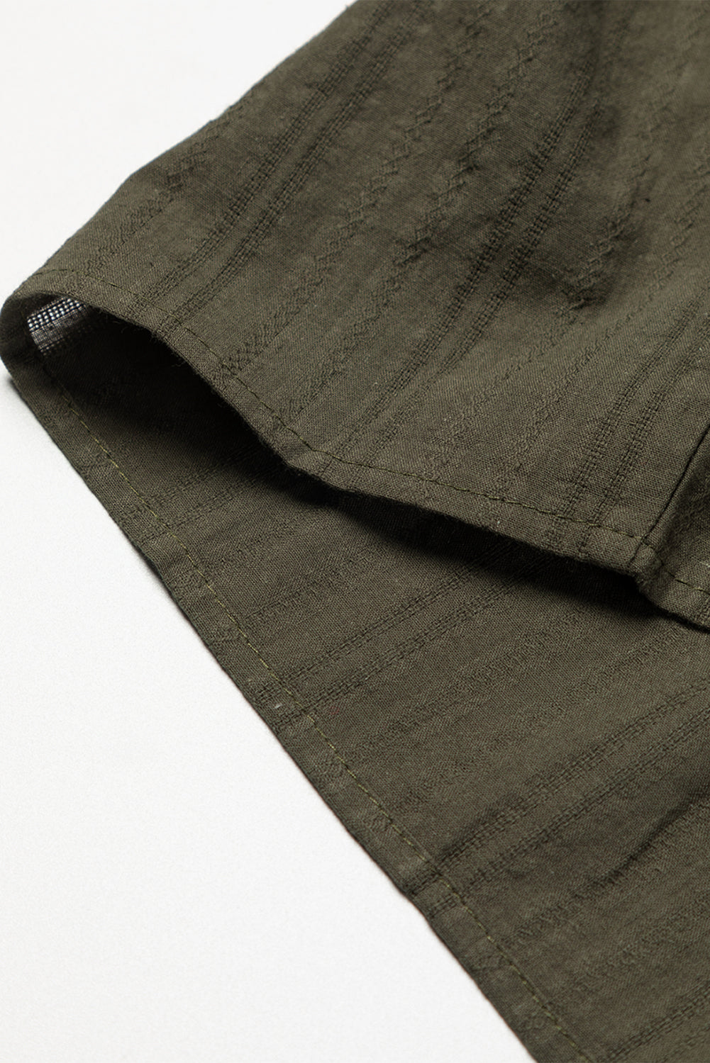 Women's Blouse with Green Split Neck Pleat-Detail Loose
