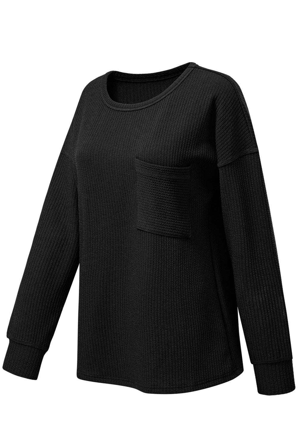 Solid Color Corded Drop Shoulder Long Sleeve Top