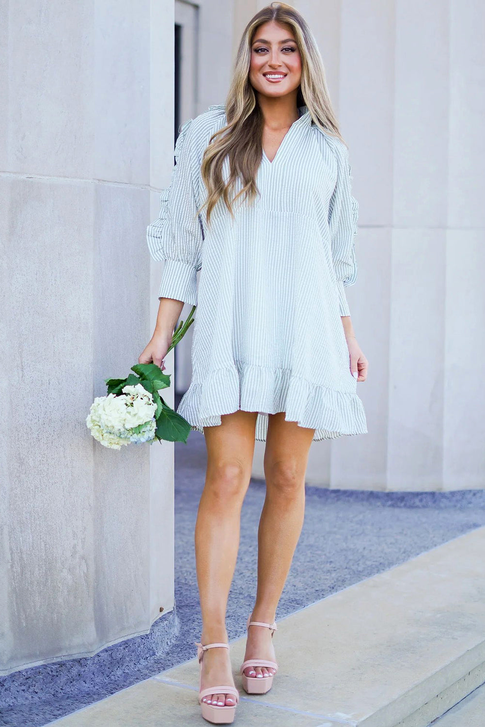 Women's Mini Dress Featuring Ruffle-Trimmed Balloon Sleeve