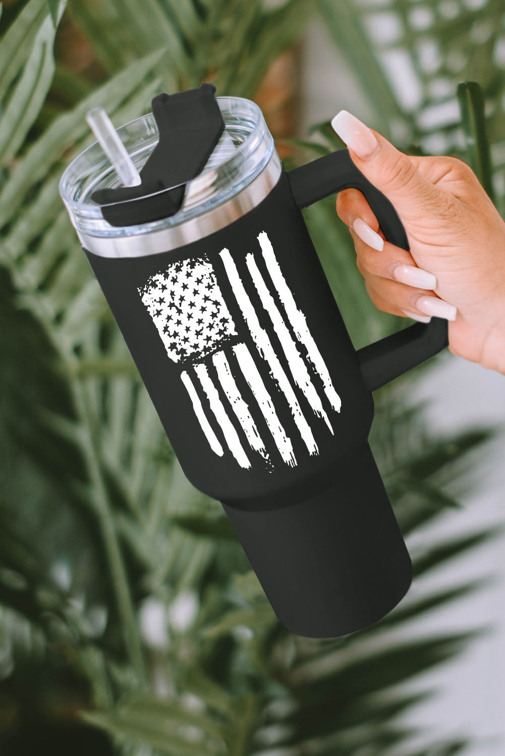 American Stainless Flag Print Steel Portable Cup with Handle 40oz