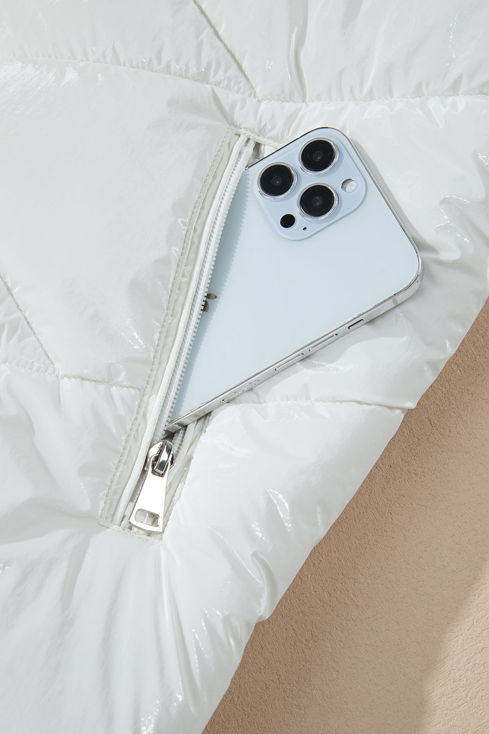 Solid Zip-Front Quilted Hooded Puffer Coat in White