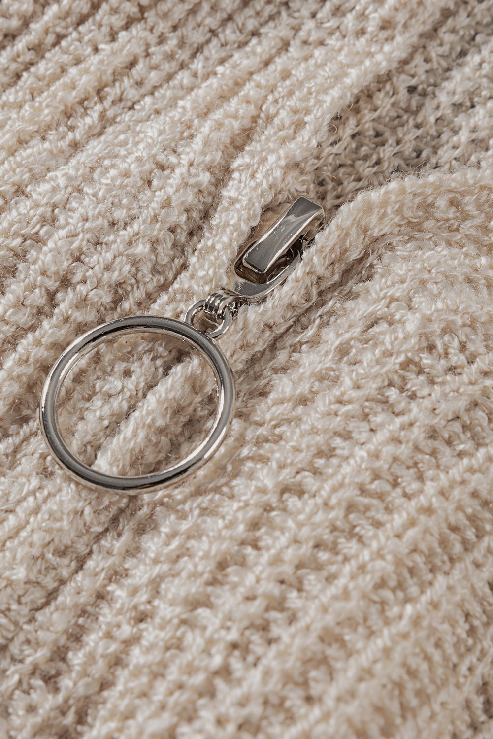 Women's Apricot Zipper Hooded Sweater