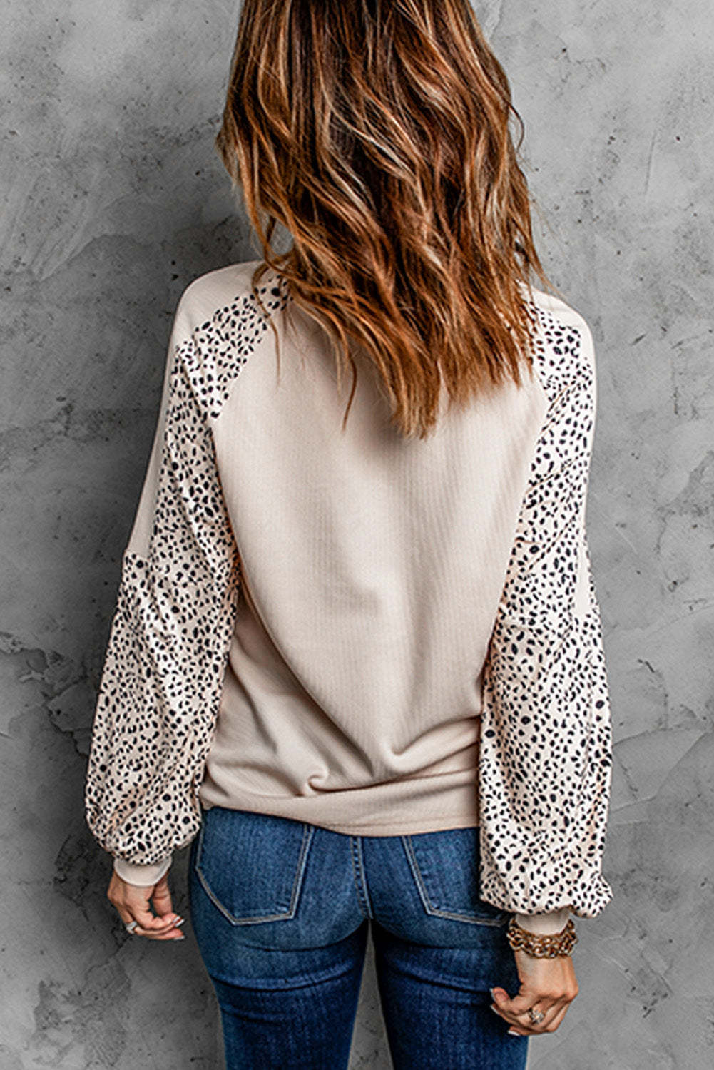 Women's Top with Long-Sleeve Leopard-Print Print