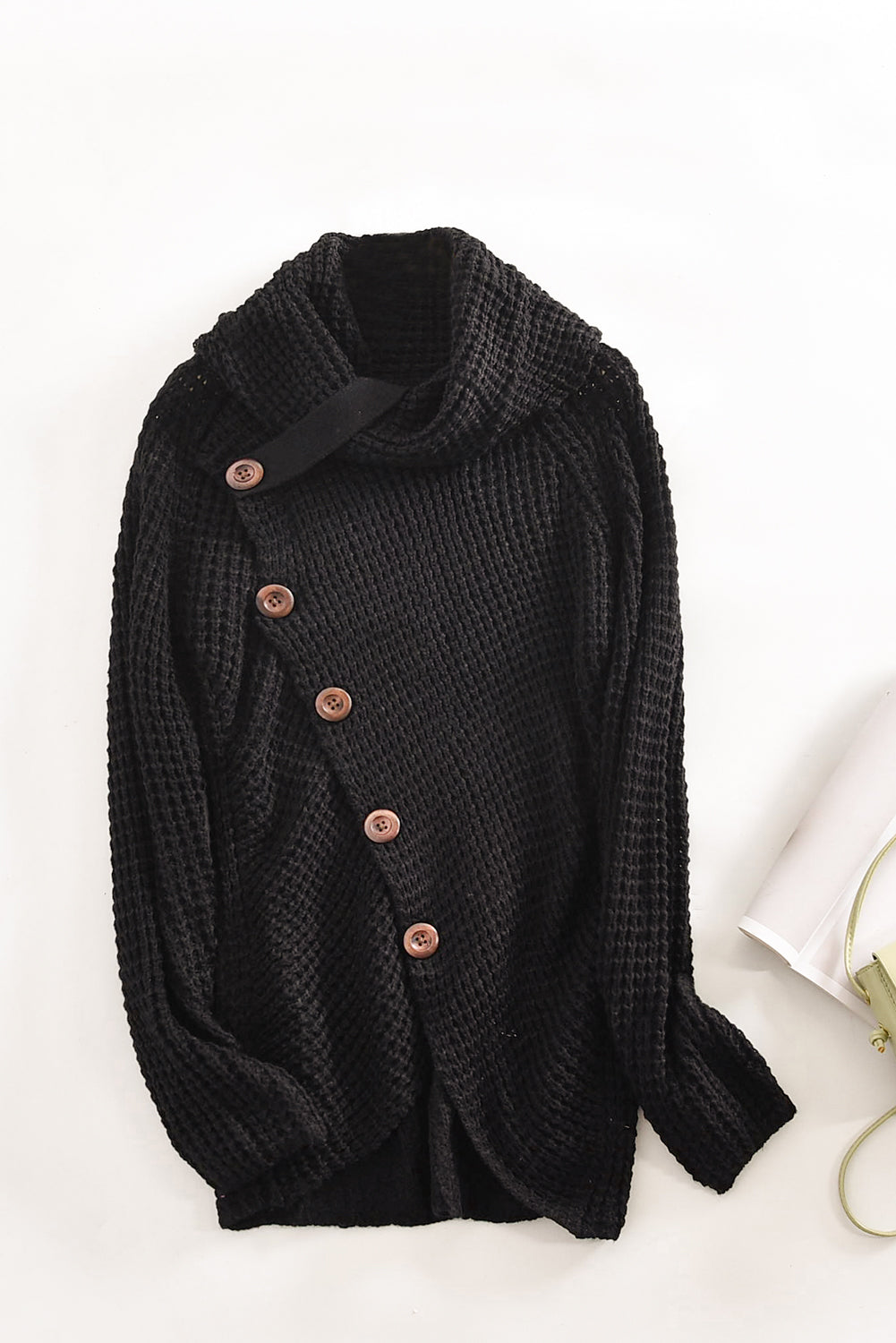 Women's Turtleneck Sweater with Black Button-Front Wrap