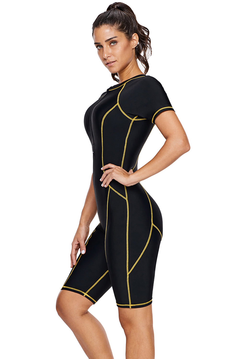 Women's Wetsuit with Black Seam Contoured Zip Front Short-Sleeve One Piece