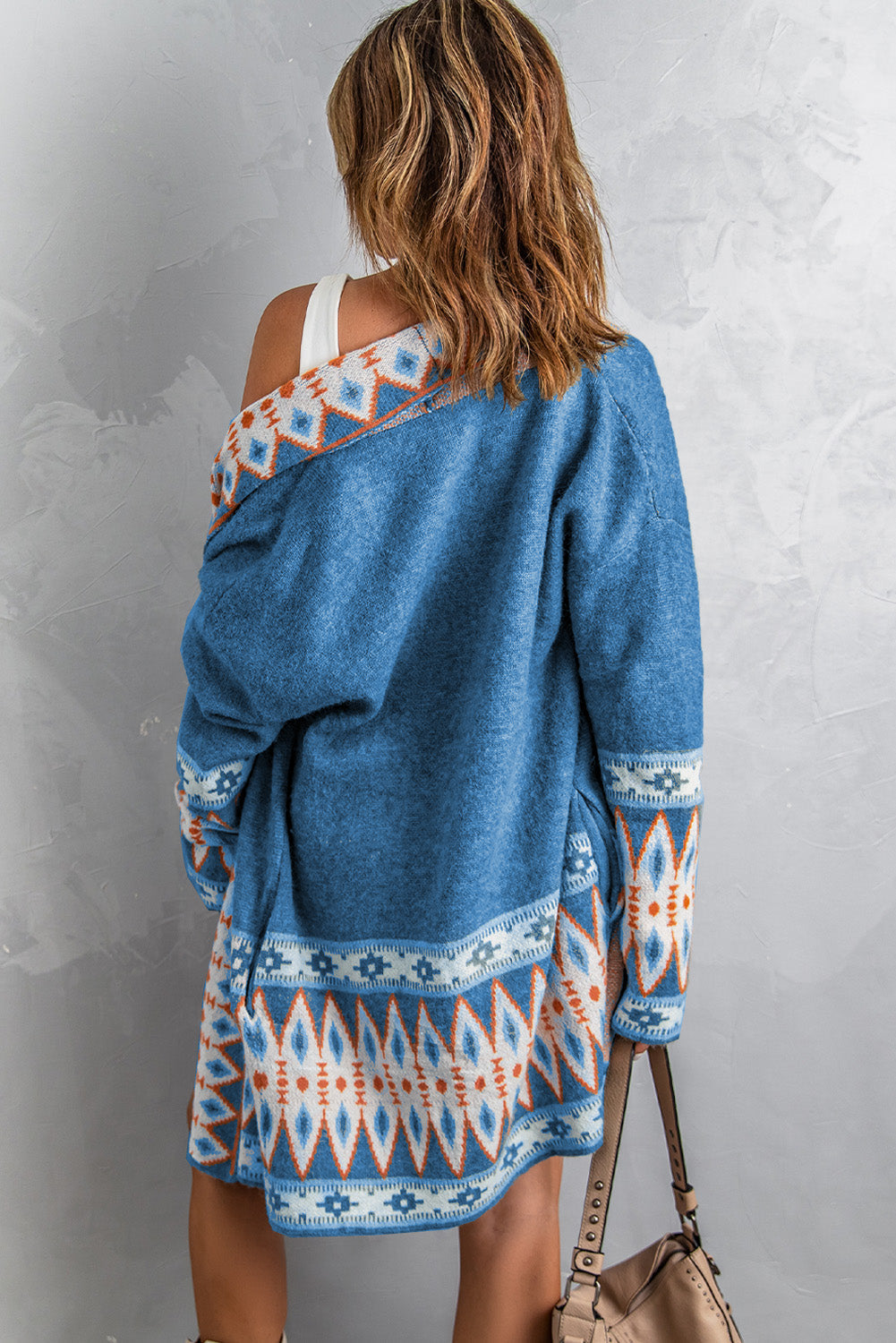 Women's Blue Aztec-Pattern Cardigan