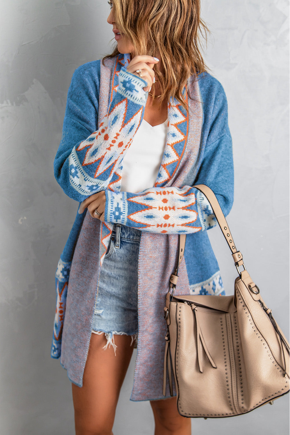 Women's Blue Aztec-Pattern Cardigan