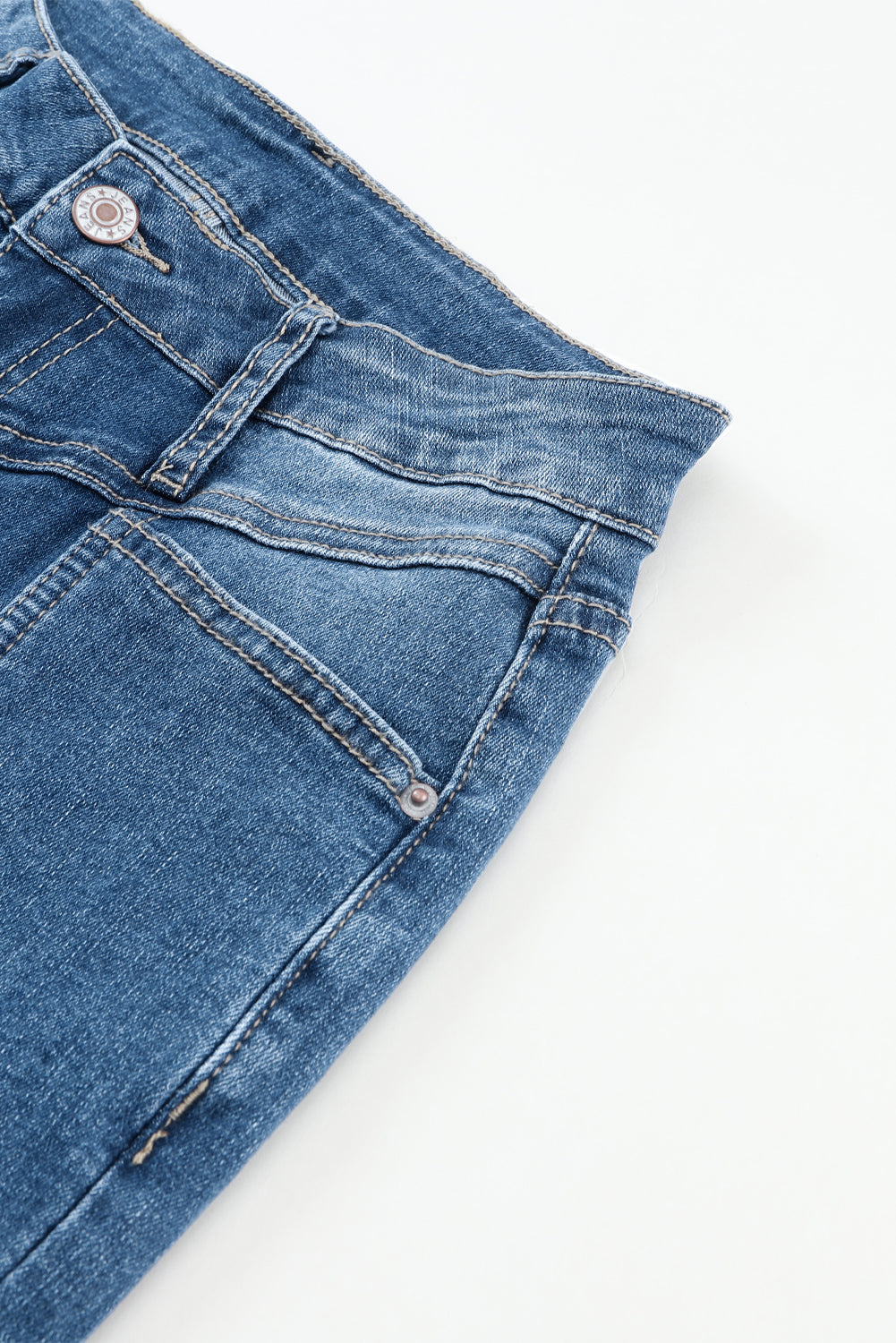 Women's Flare Jeans Featuring Seam Stitching Pocket Blue High-Rise