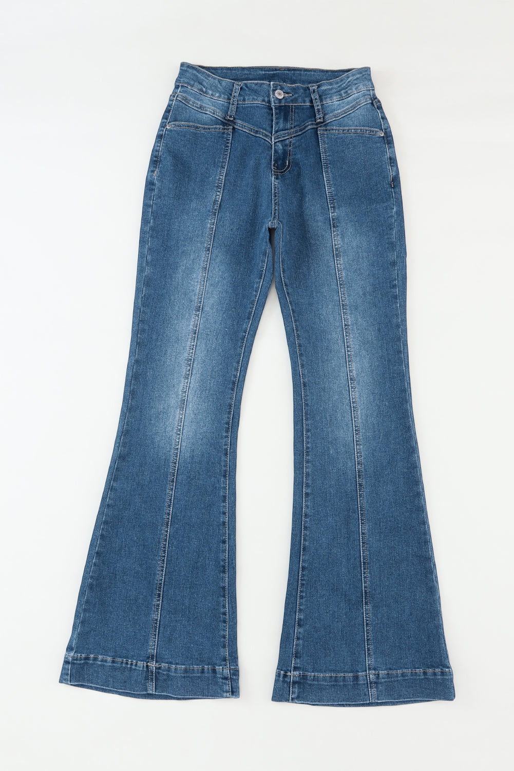 Women's Flare Jeans Featuring Seam Stitching Pocket Blue High-Rise