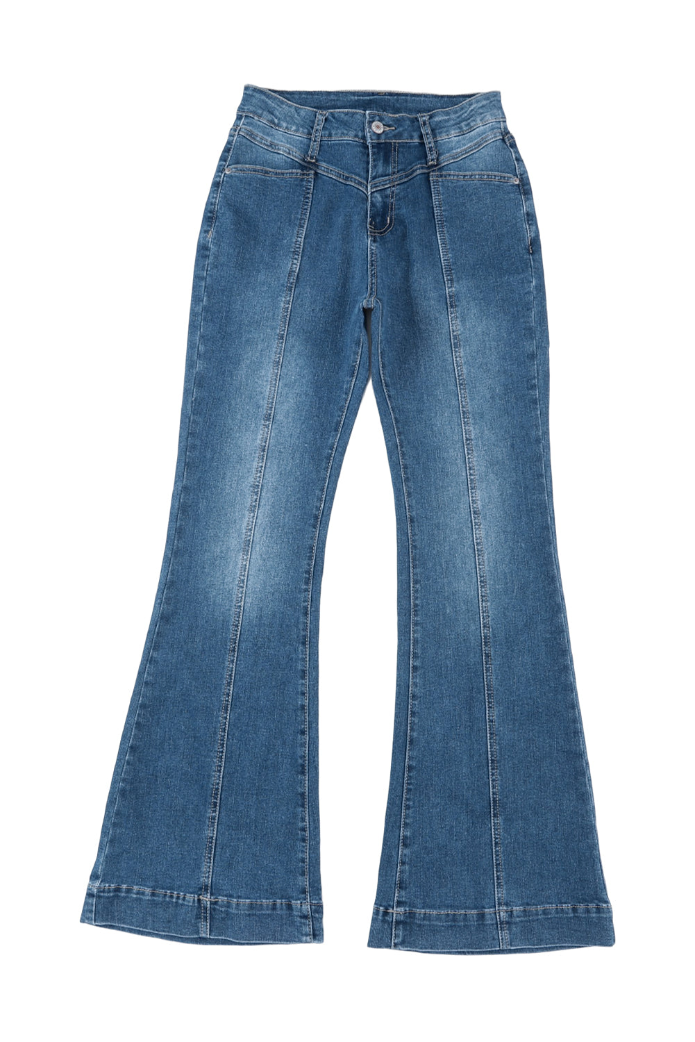 Women's Flare Jeans Featuring Seam Stitching Pocket Blue High-Rise
