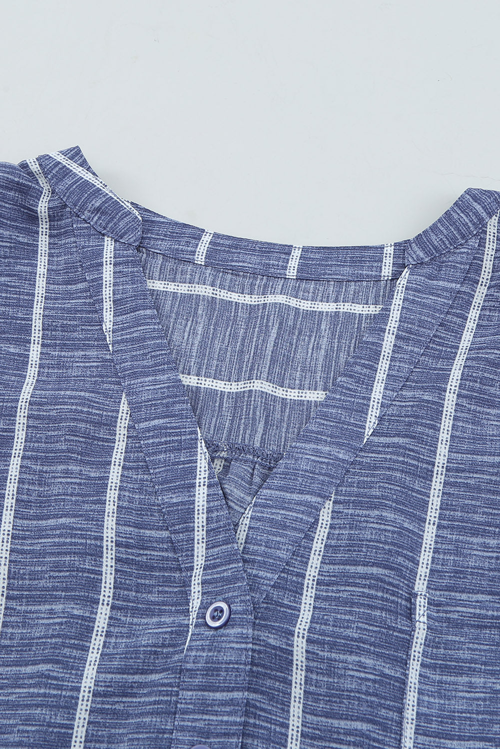 Women's Pocket Long-Sleeve Blue Striped V Neck Tops