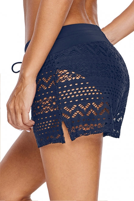 Bottom for Women Blue Lace-Trimmed Shorts Attached Swim