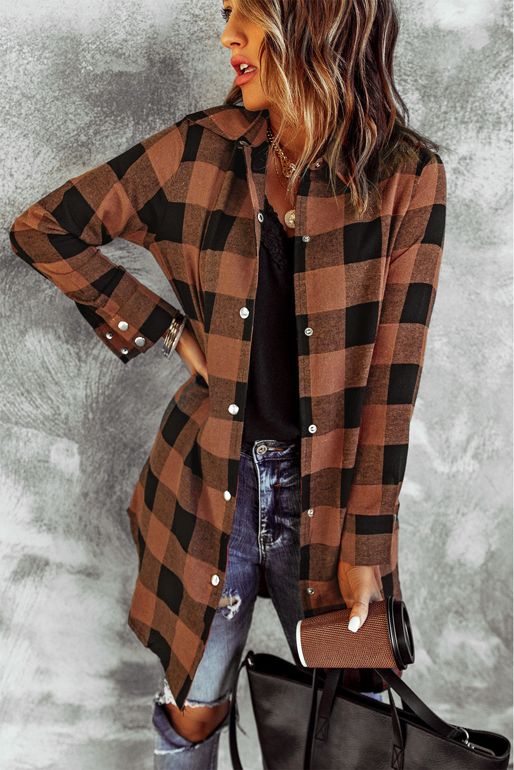 Women's Shacket Featuring Brown Plaid