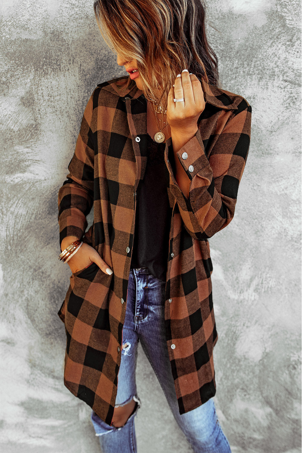 Women's Shacket Featuring Brown Plaid