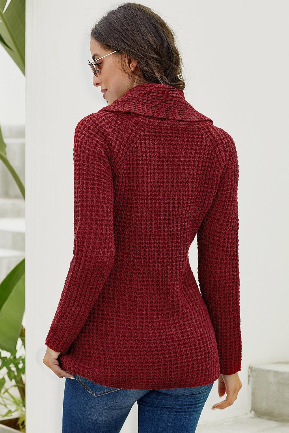 Women's Turtleneck Sweater with Wrap Burgundy Button-Front