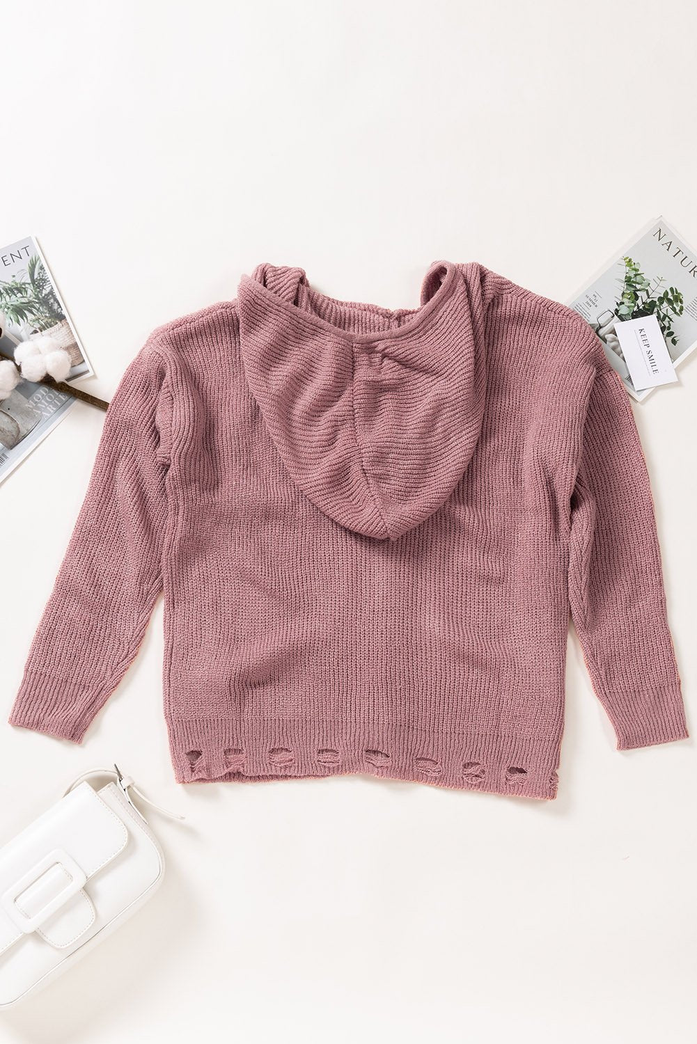 Women's Hooded Sweater with Pink Zipper
