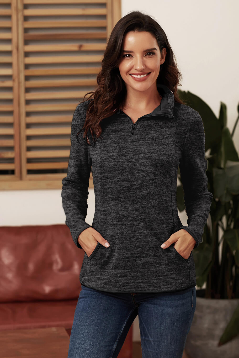 Pullover Sweatshirt for Women Everyday Charcoal Quarter Zip