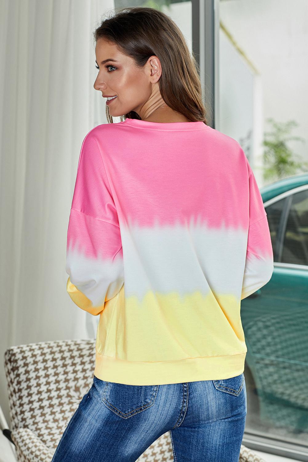 Women's Pullover Sweatshirt Featuring Tie Dye Everyday Pink Color-Block