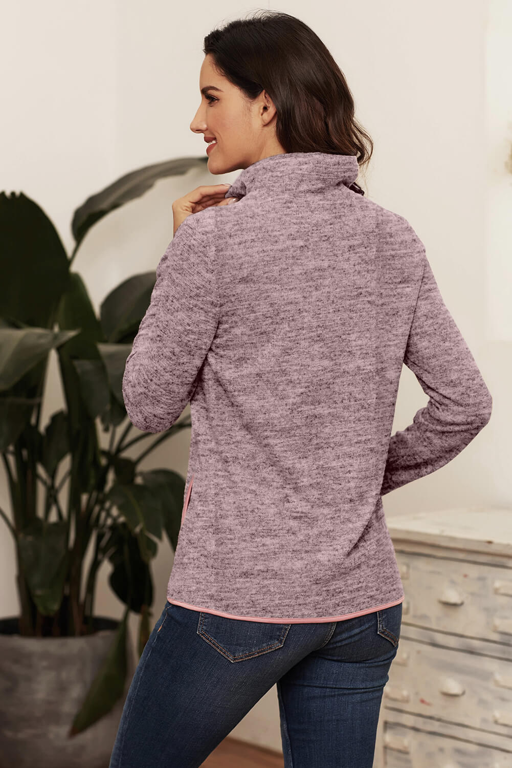 Women's Quarter Zip Everyday Pink Pullover Sweatshirt