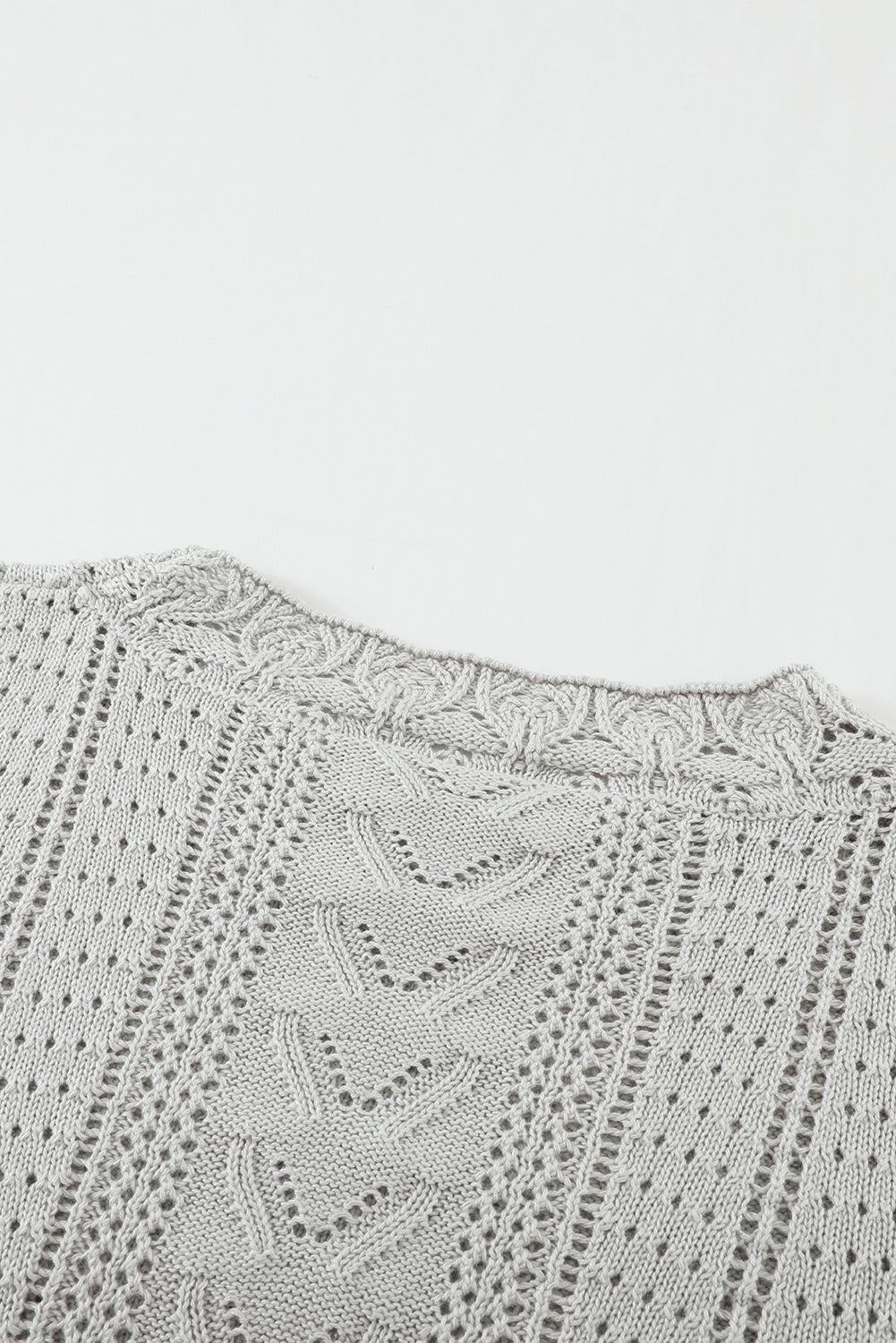 Knit Sweater for Women Pointelle Chic Gray Crochet Lace-Trimmed