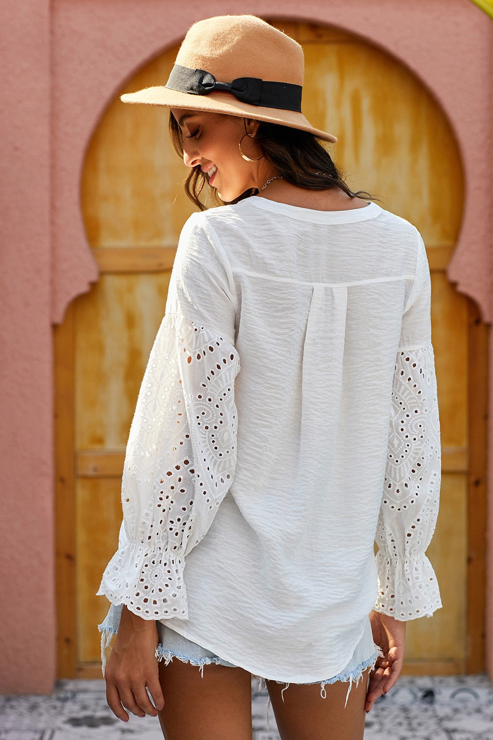 Women's Rekindle Eyelet Button Down Chic White Blouse