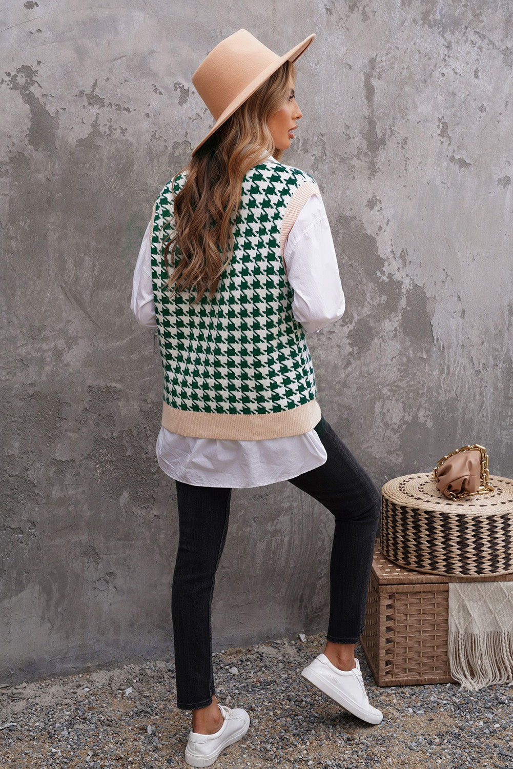 Women's Houndstooth Vest Cardigan