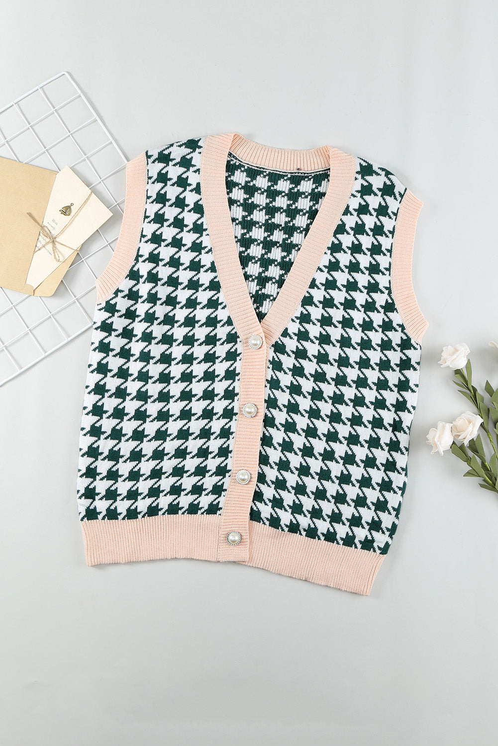 Women's Houndstooth Vest Cardigan