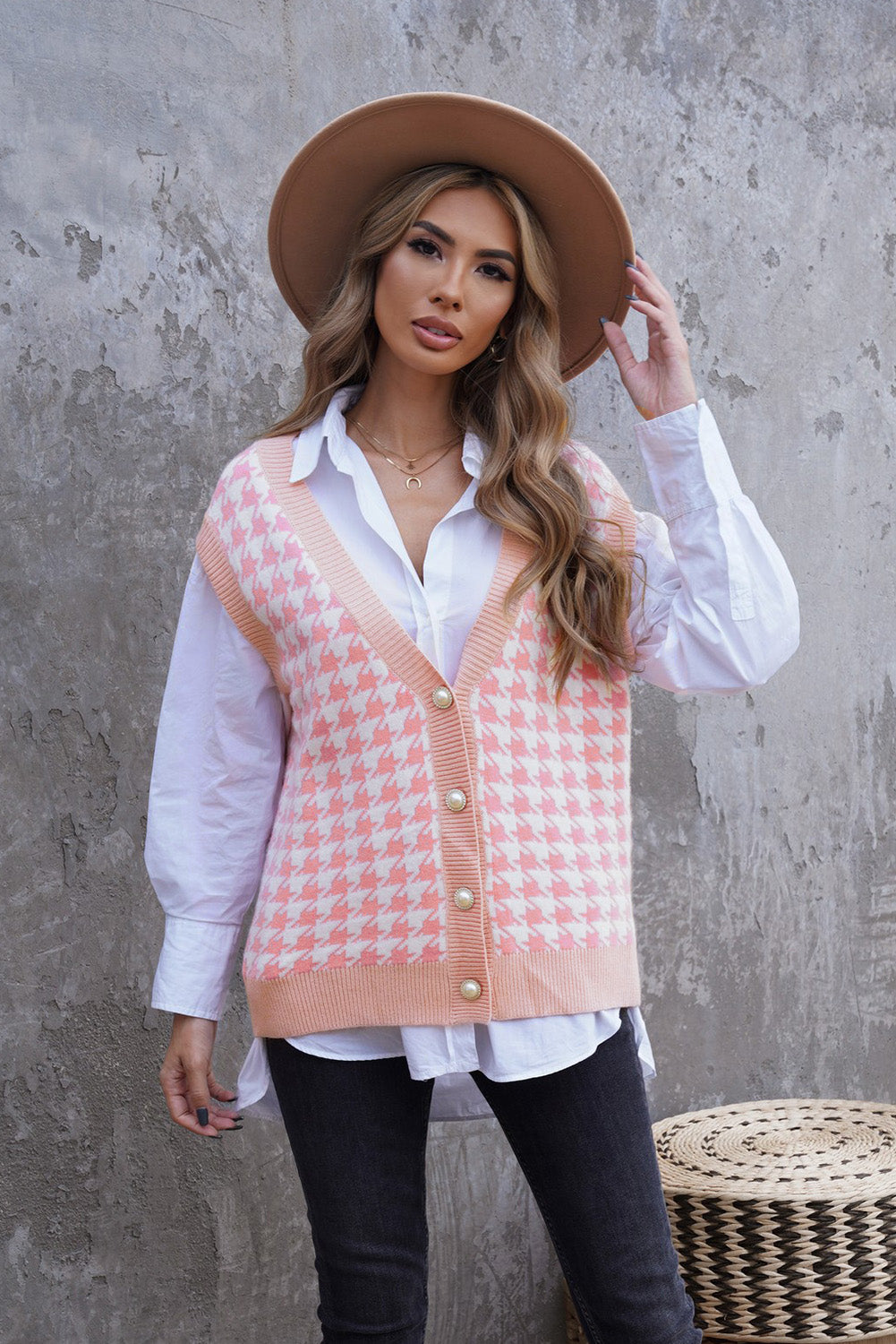 Women's Houndstooth Vest Cardigan