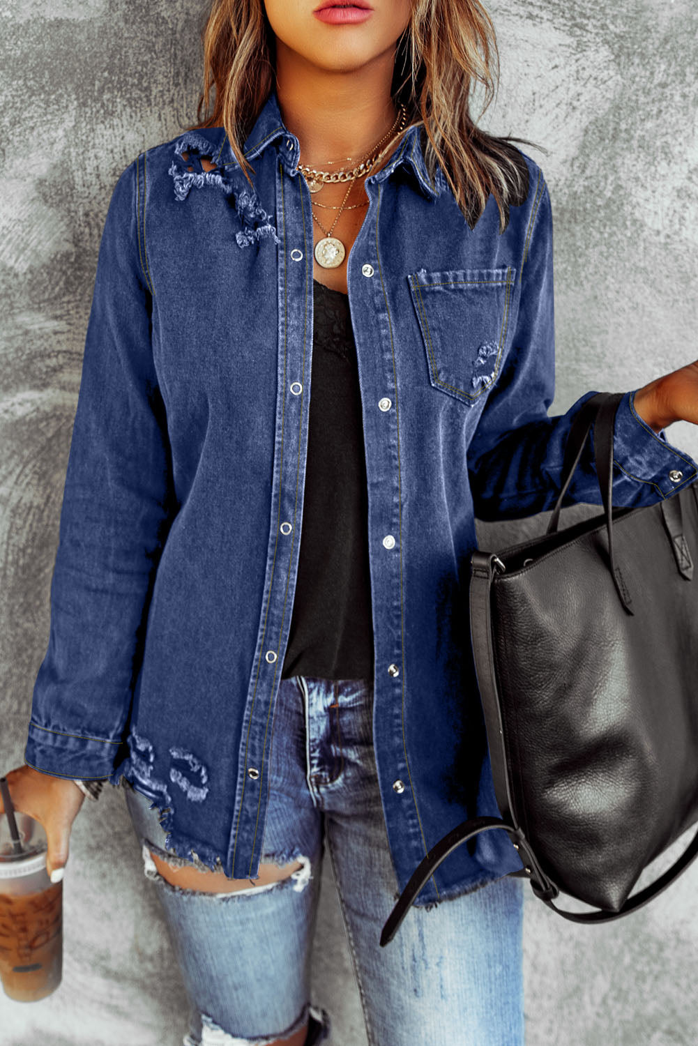 Women's Dark Blue Denim Jacket Shacket