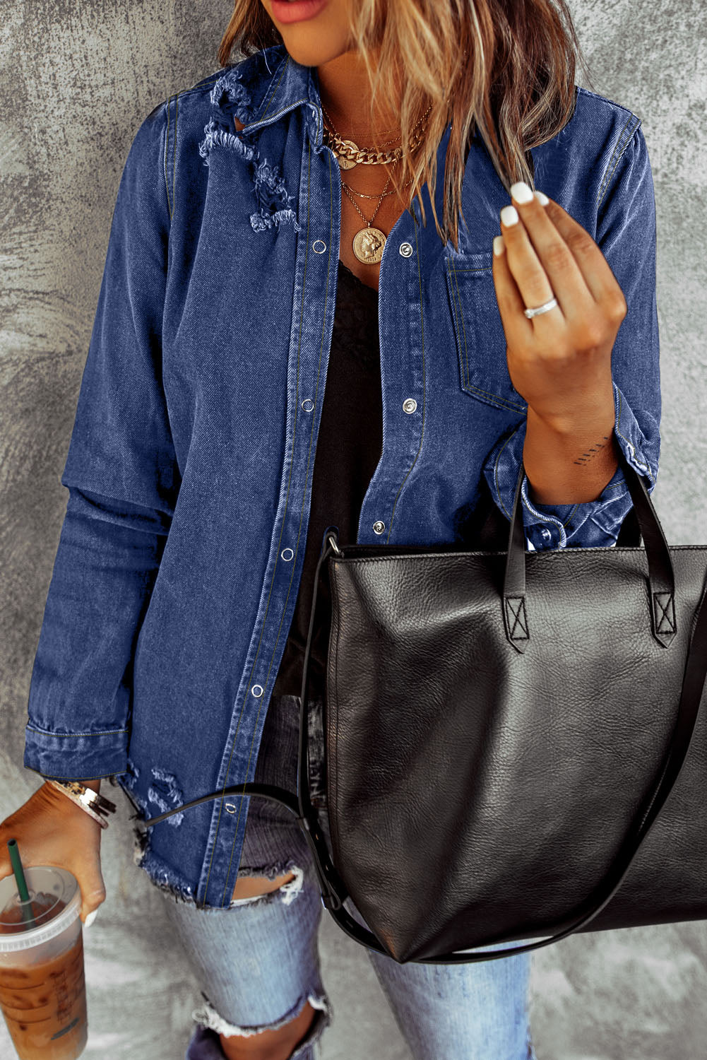 Women's Dark Blue Denim Jacket Shacket
