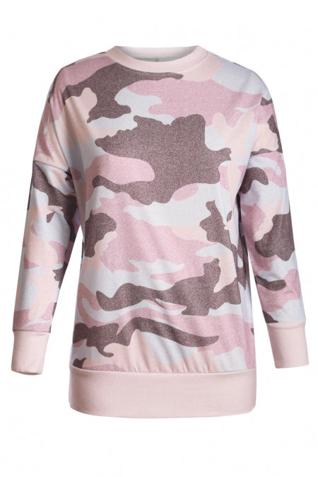 Sweatshirt for Women Pink Digital Camouflage-Print Fashion Dusty