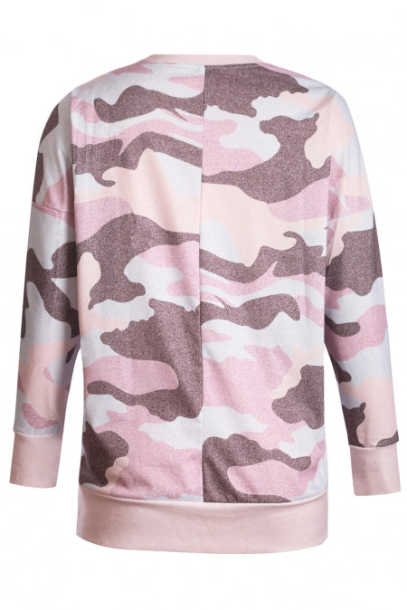 Sweatshirt for Women Pink Digital Camouflage-Print Fashion Dusty