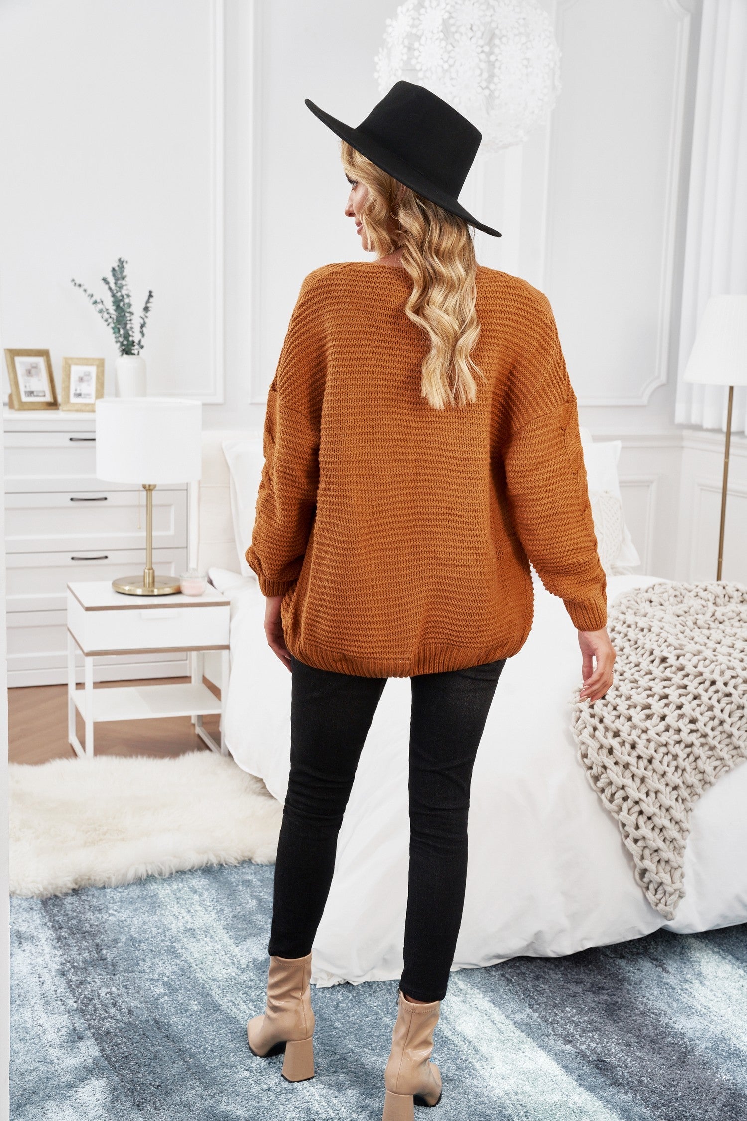 Women's Knit Cardigan with Fashion Khkai Chunky Wide Long-Sleeve