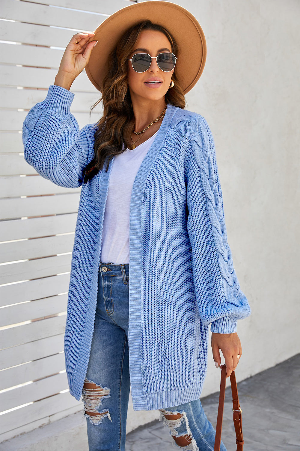 Long Cardigan for Women Cable Sleeve