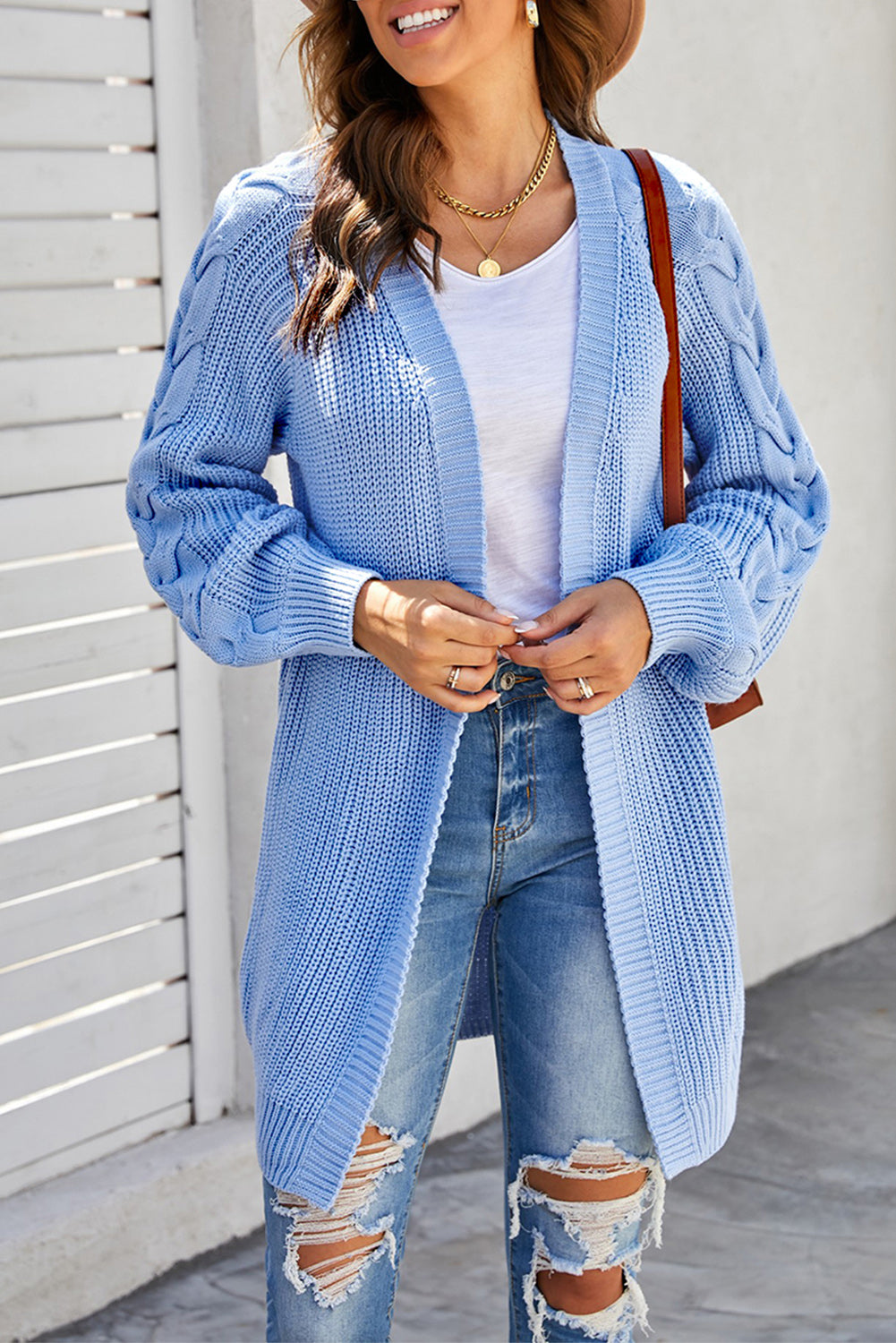 Long Cardigan for Women Cable Sleeve