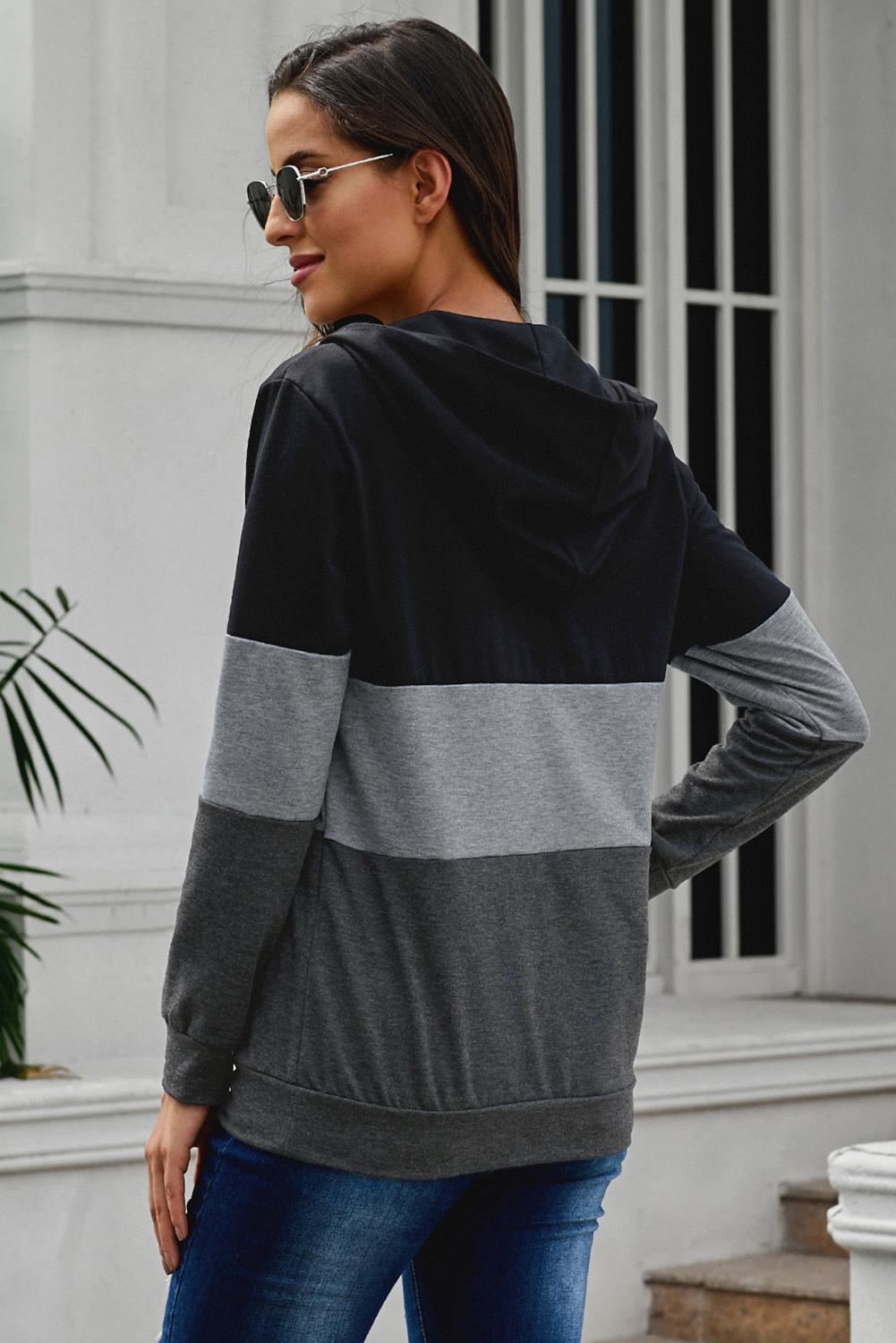 Hoodie for Women Zipped Neck Fashion Black Color-Block