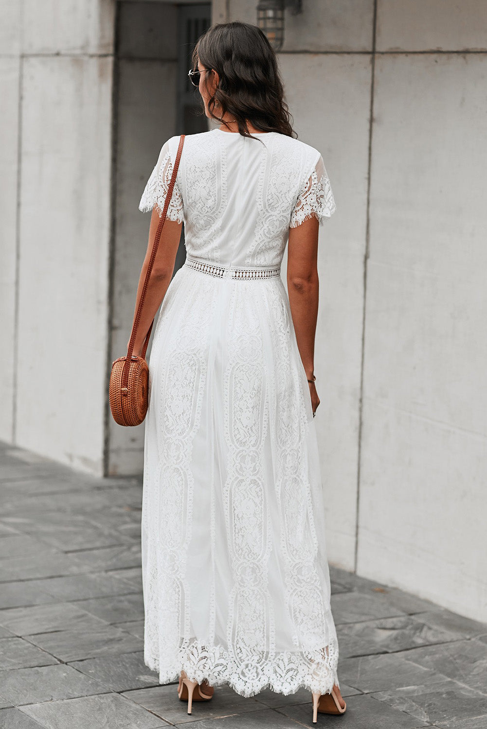 Maxi Dress for Women Heart White Lace-Trimmed Fill Your